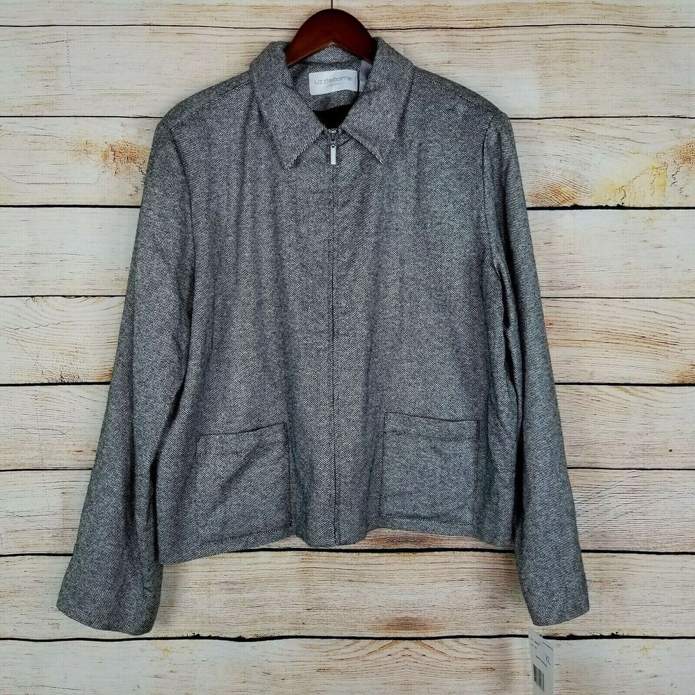 Liz Sport by Liz Claiborne Womens‎ Jacket Size XL Black & Gray Check Career New